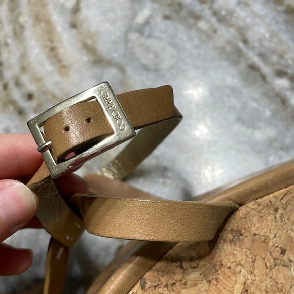 Jimmy Choo Leather and Kork Wedge Sandals Size 37.5 - Picture 4 of 14